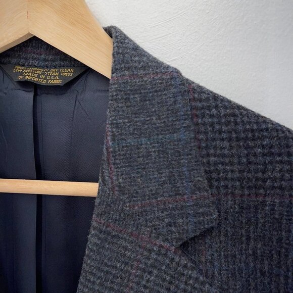 Vtg Unstructured Woolworth's 2-Bttn Gray Plaid Wool Sport Coat (42L or 44L) - Picture 13 of 14